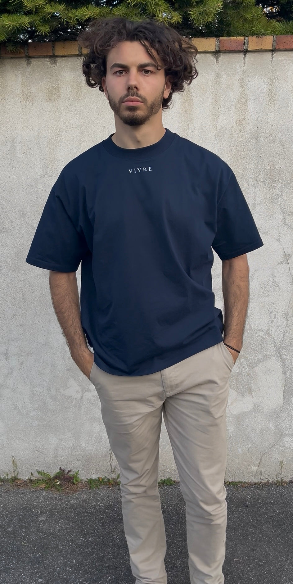 T-shirt col montant « VIVRE » Oversized 100% Coton biologique