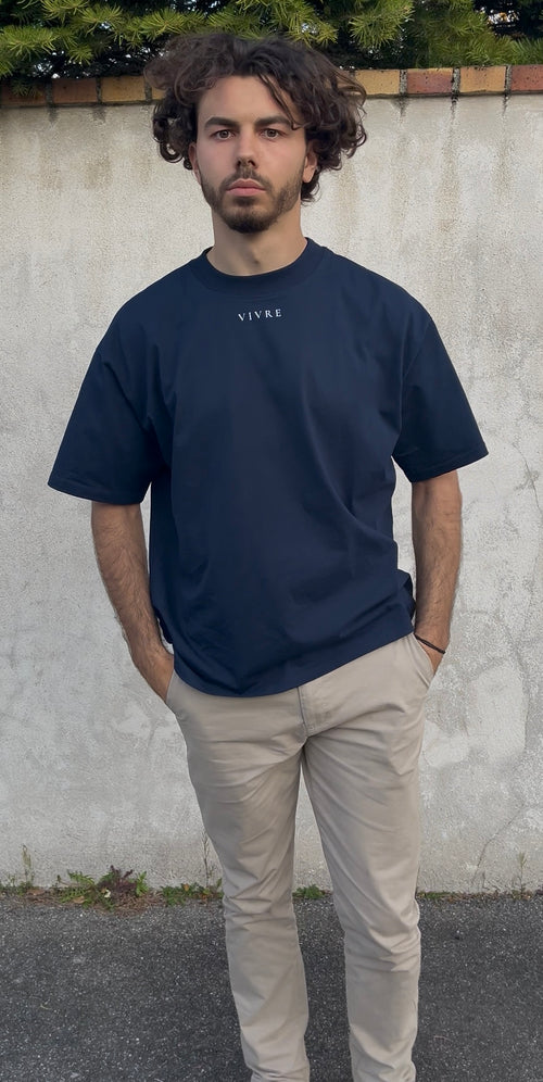 T-shirt col montant « VIVRE » Oversized 100% Coton biologique