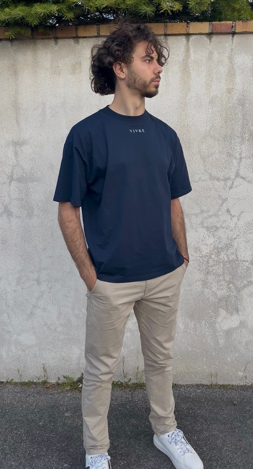 T-shirt col montant « VIVRE » Oversized 100% Coton biologique